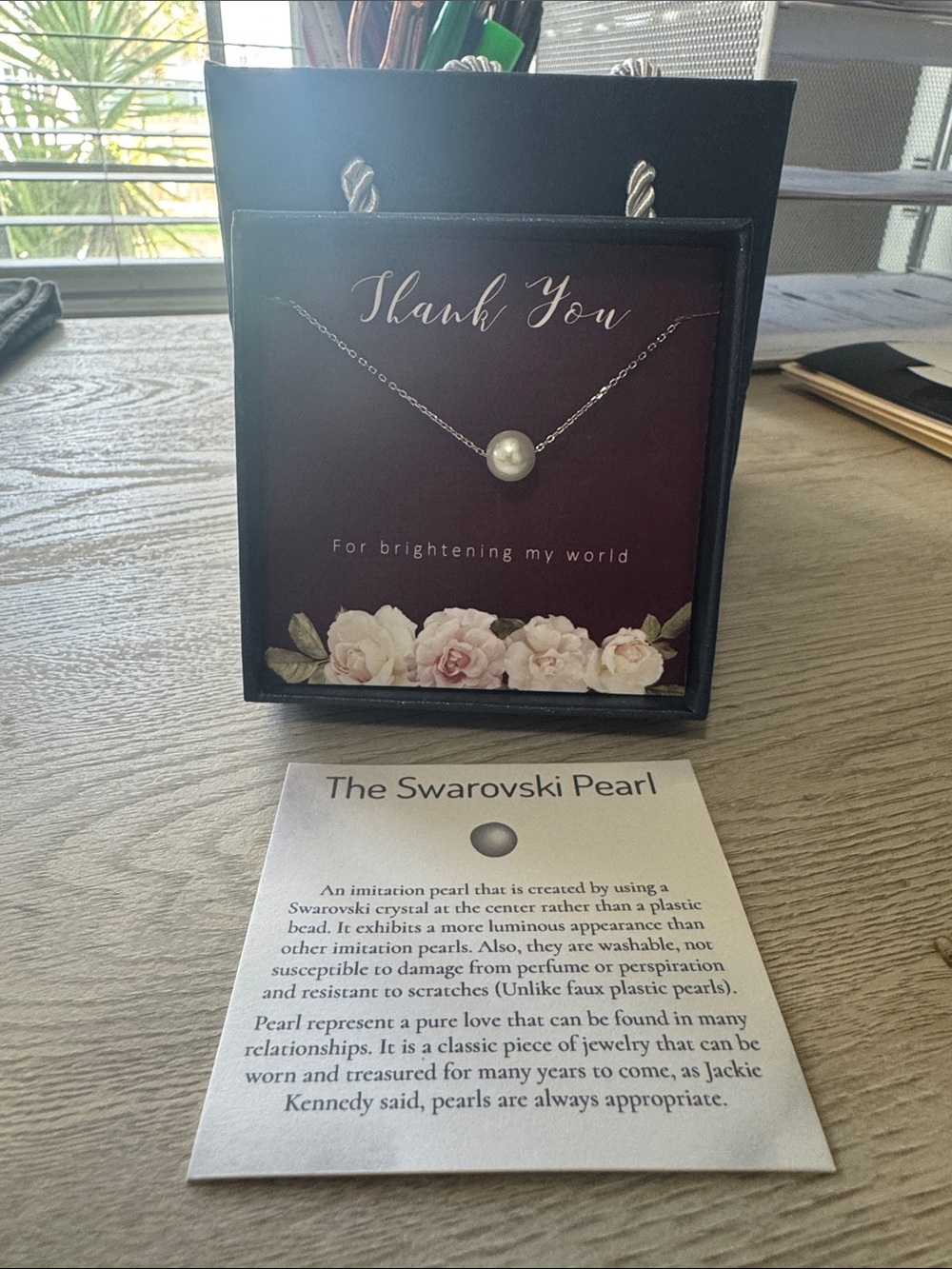 Swarovski Silver Chain Necklace with White Pearl Pendant